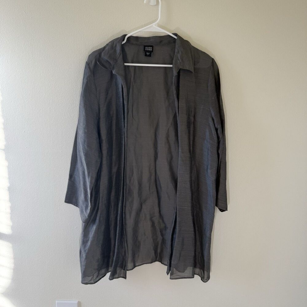 Eileen Fisher Sheer Linen/Silk Long Cardigan Minimalist Lagenlook Sz Large